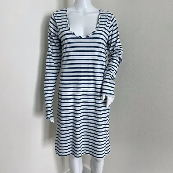 Nili Lotan Womens Dress Size L Blue White Nautical Pima Cotton Blend Long Sleeve - Picture 1 of 9